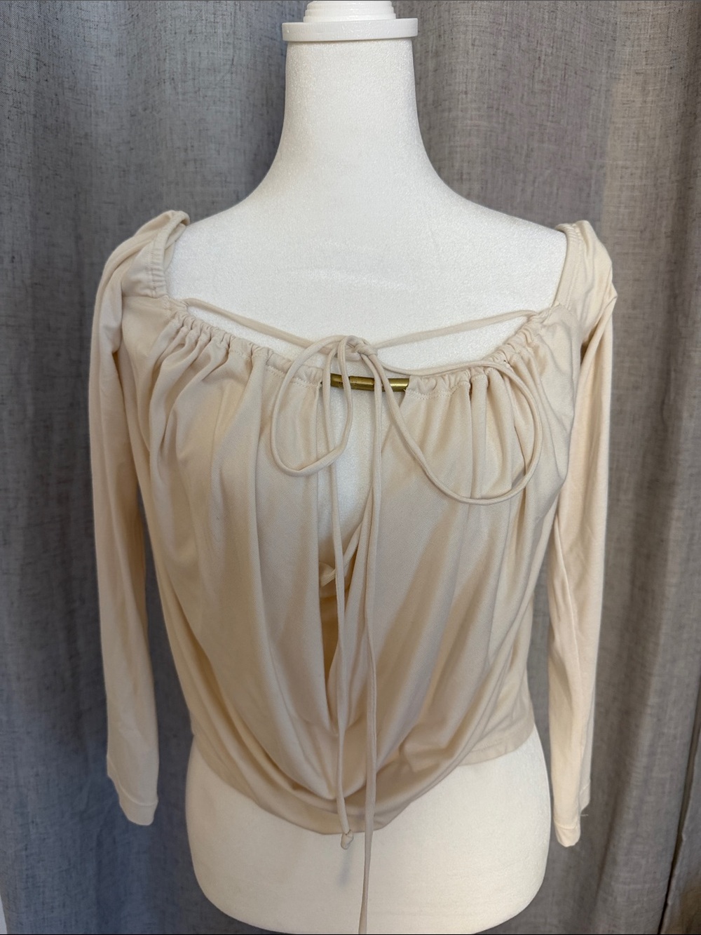 L'Academie Cream Off-Shoulder Drawstring Blouse